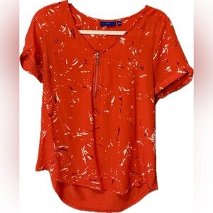 Apt. 9 Orange Graphic Short Sleeve Blouse